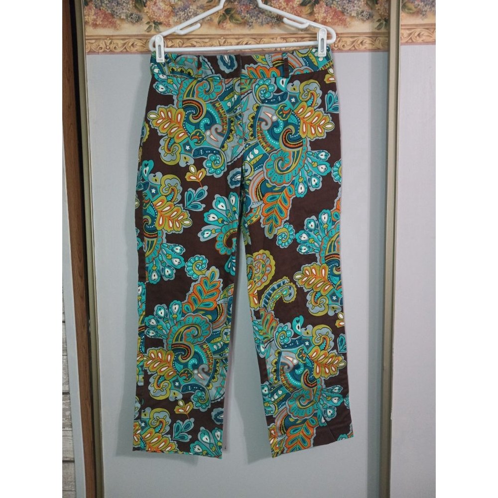 Randi M 12 Colorful Retro 60s Straight Leg Ankle Paisley Classic Stretcg Pants